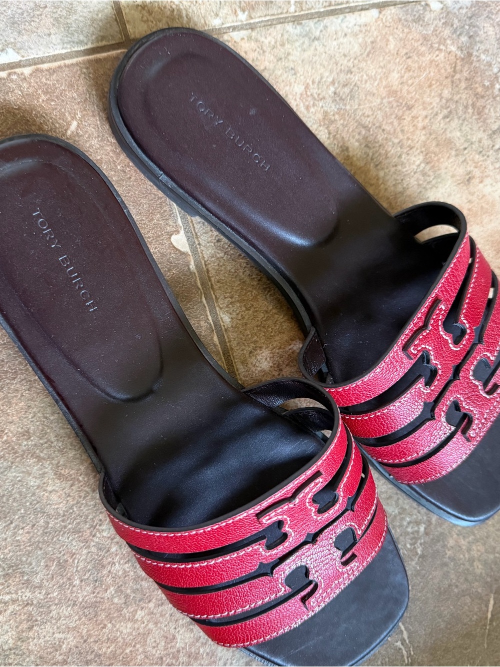 Tory Burch Red Multi-Strap Slide Sandals - Picture 3 of 5
